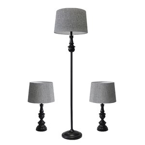 Classic Herringbone Containing Matching 3 Piece Table and Floor Lamp Set