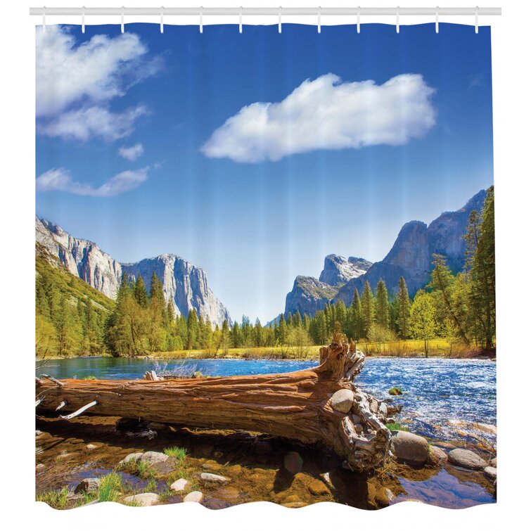 RoomTalks Mountain Forest Fabric Shower Curtain Abstract Nature Scenery Colorfu 
