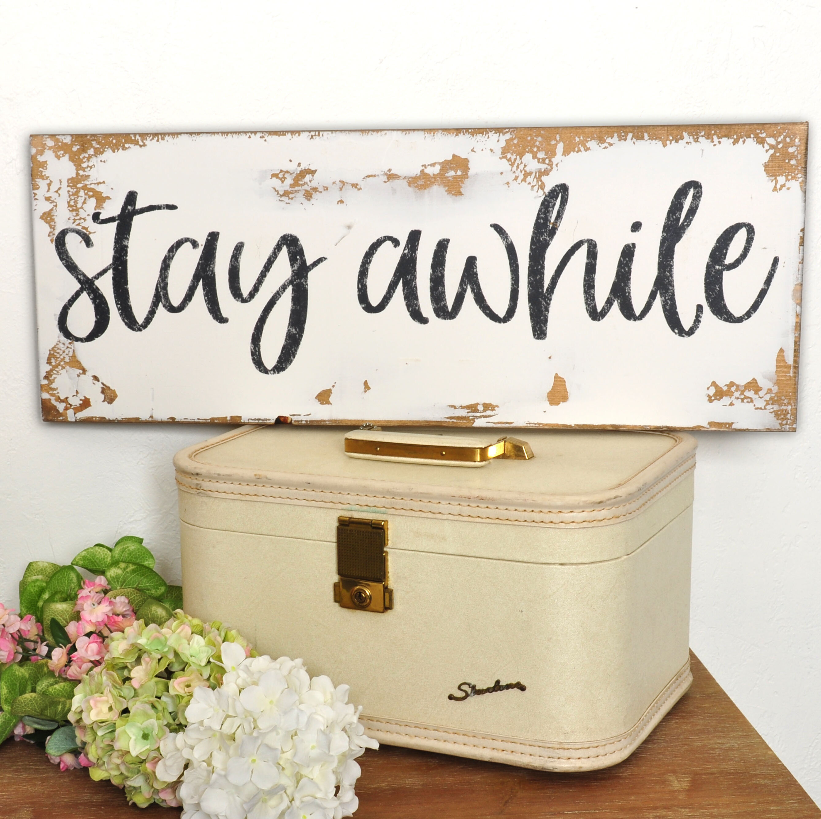 Stay Awhile -Ish Hand Painted Farmhouse Sign Housewarming Gift | Home Decor Rustic Home Funny Sign