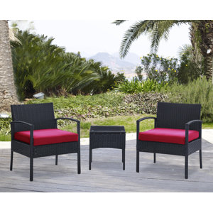 Kobe 3 Piece Rattan Conversation Set with Cushions