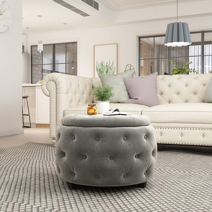 Sylvester Round Tufted Storage Ottoman