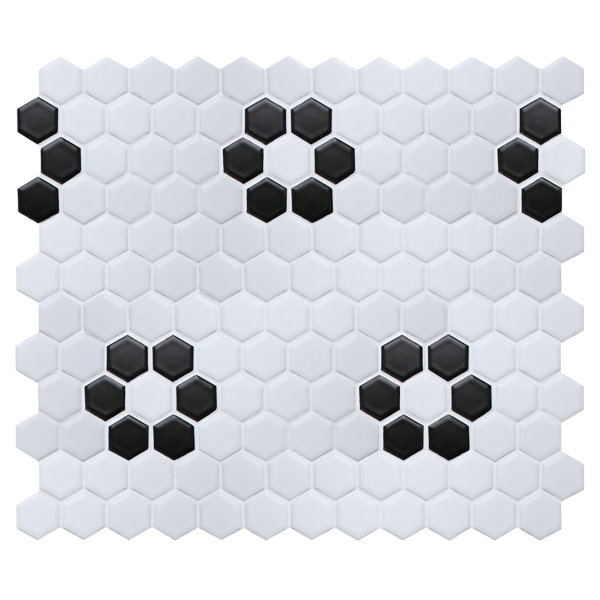 Value Series Flower 1“ x 1 Porcelain Mosaic Tile in Matte White/Black by WS Tiles