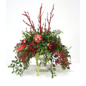 Holly, Berries, Glittered Branches in Urn