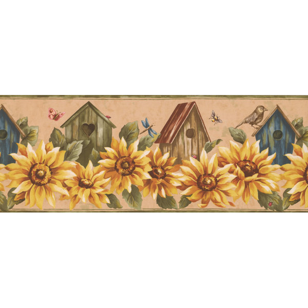August Grove Bessette Sunflower And Birdhouse Retro Design 15 L X 9 W Floral And Botanical Wallpaper Border Wallpaper Border Wayfair