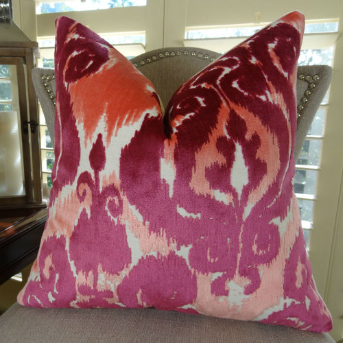 Bungalow Rose Bank Fuchsia Luxury Designer Velvet Ikat Pillow
