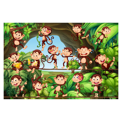 Jungle Monkeys 2.25m x 3.36m Textured Matte Peel & Stick Wall Mural East Urban Home