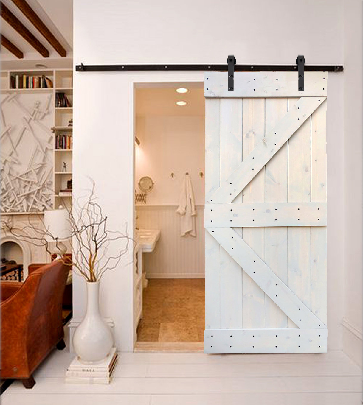 Wellhome Paneled Wood Painted K Series Interior Sliding Slab Barn