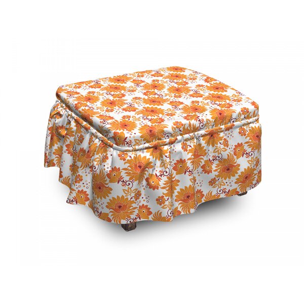 Review Old Damask Traditional 2 Piece Box Cushion Ottoman Slipcover Set