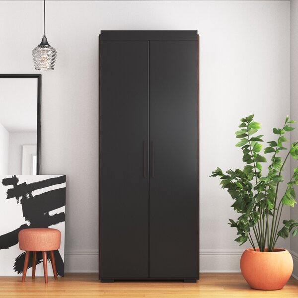 Ashling Modern And Contemporary Two-Tone Gray And Walnut Finished Wood 7-Shelf Wardrobe Storage Cabinet