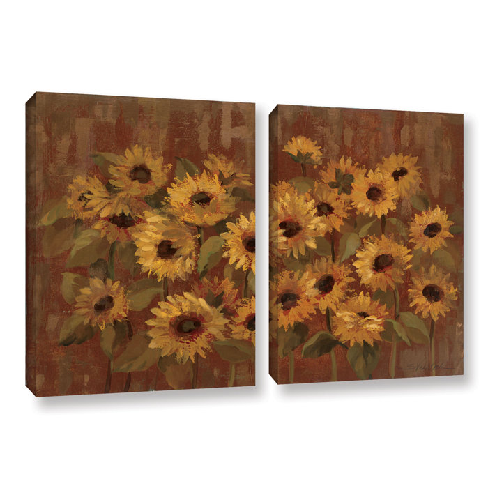 August Grove Sienna Sunflowers 2 Piece Painting Print On Wrapped