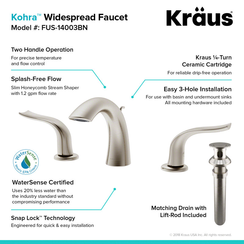 Kraus Premier Spot Free All Brite Widespread Bathroom Faucet With