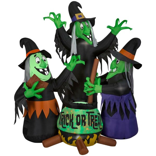 Animated Projection Fire & Ice Three Witches and Cauldron Inflatable with Sound by The Holiday Aisle