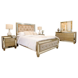 Alasdair Mirrored Tufted Platform 5 Piece Bedroom Set by Willa Arlo Interiors
