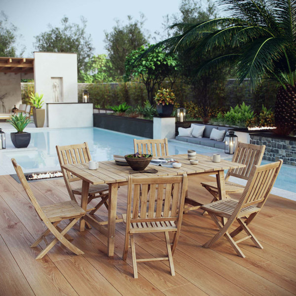 Elaina Outdoor Patio 7 Piece Teak Dining Set by Rosecliff Heights