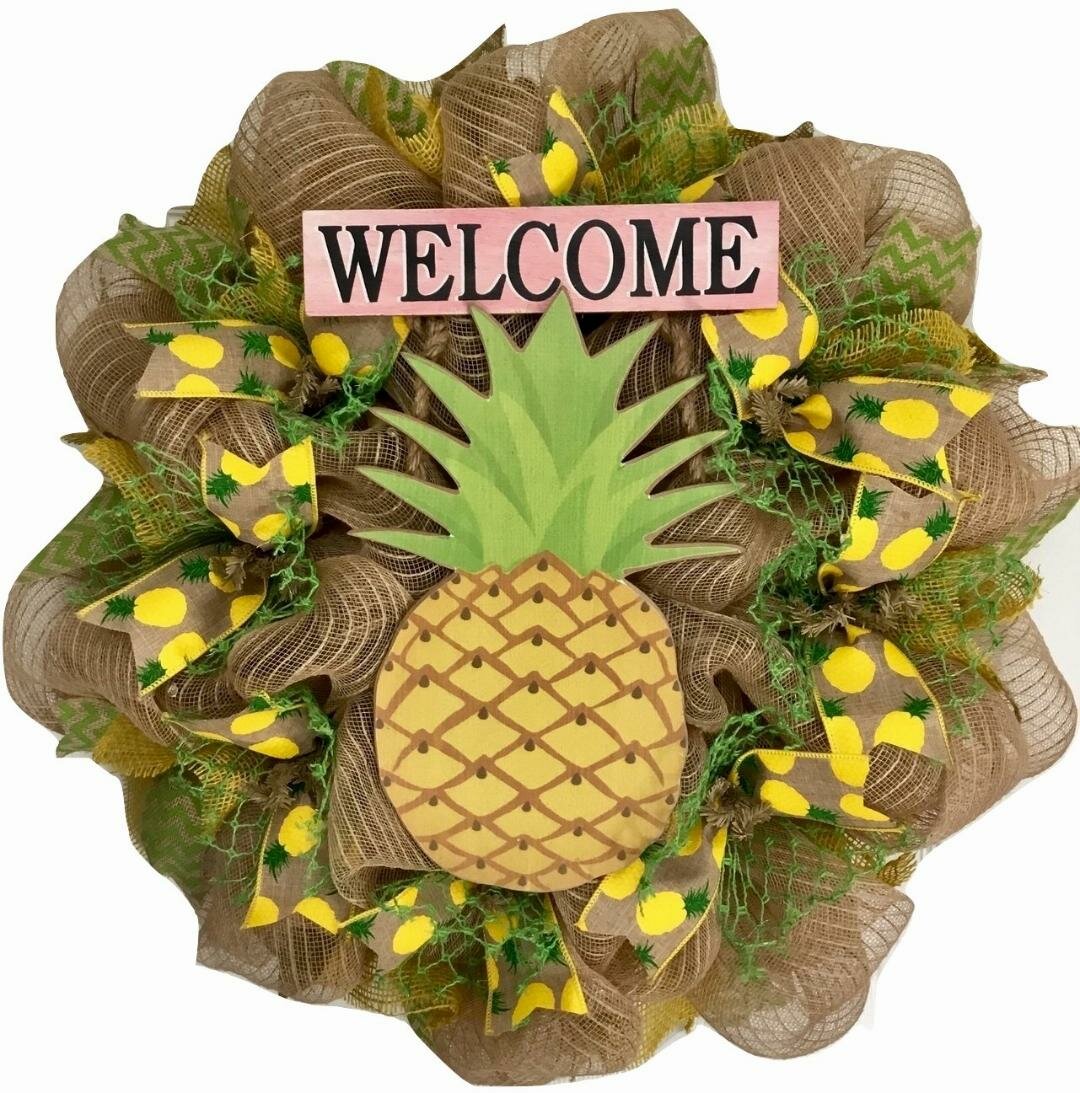 Summer pineapple front door wreath beach wreath spring pineapple wreath pineapple wreath summer wreath deco mesh wreath