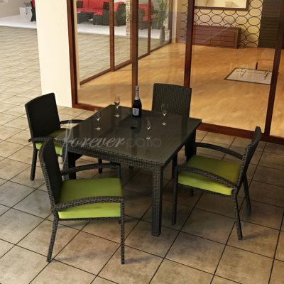 Barbados 5 Piece Dining Set with Sunbrella Cushions Forever Patio Fabric: Spectrum Kiwi / Self Welt