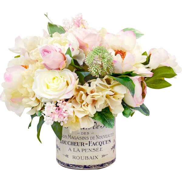 Mixed Peony and Hydrangea Centerpiece in French Label Pot by Willa Arlo Interiors