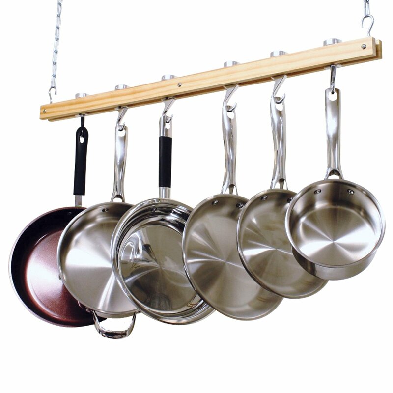 Red Barrel Studio Ceiling Mounted Wooden Hanging Pot Rack