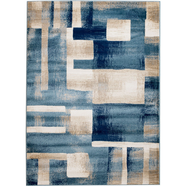 Sawyer Geometric Light Blue Area Rug by Ebern Designs