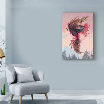 Ebern Designs Phoenix Bacl Bird Acrylic Painting Print On