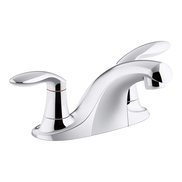 Coralais® Two-Handle Centerset Bathroom Sink Faucet with 0.5 gpm Vandal-Resistant Aerator and Red/Blue Indicator, Less Drain by Kohler