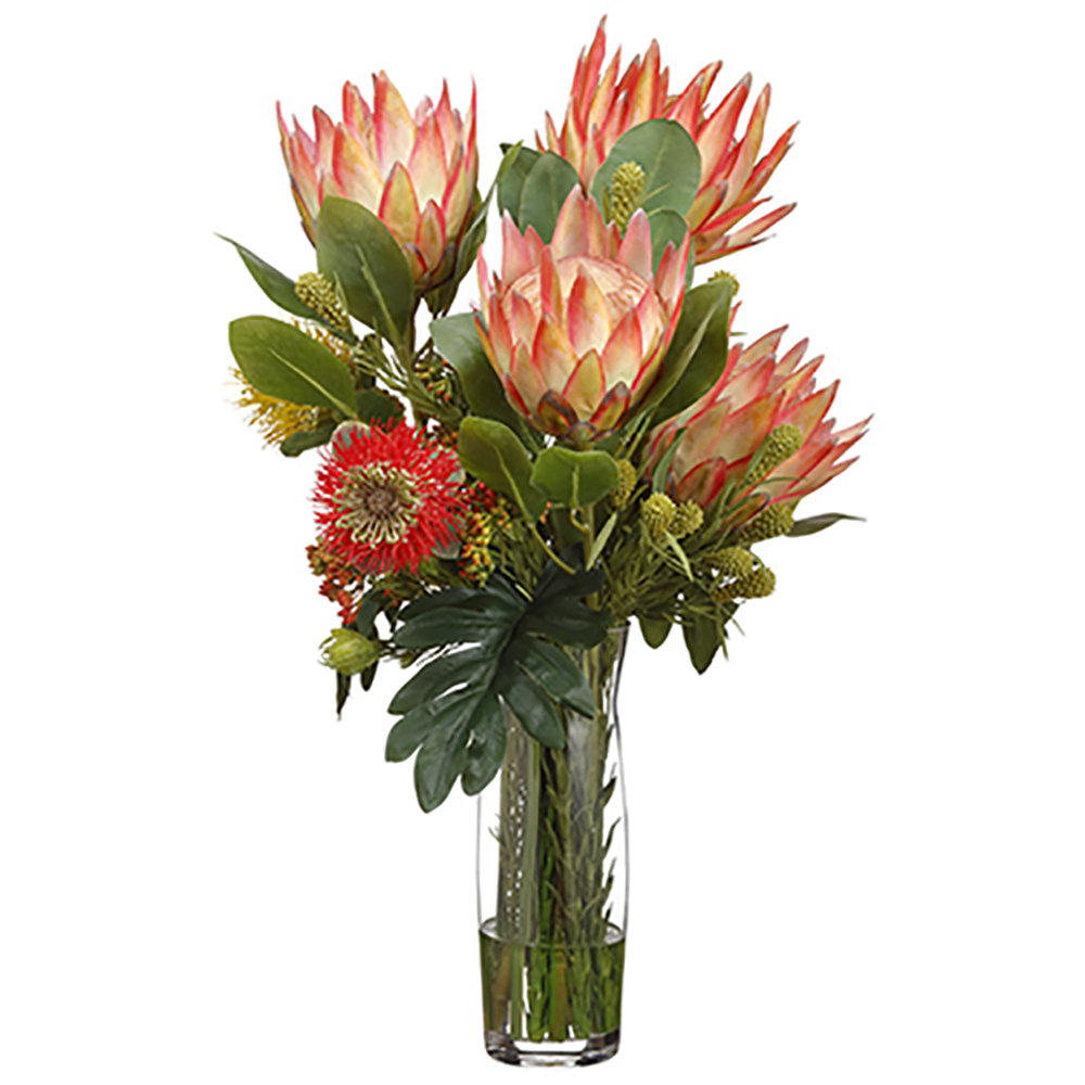 Silksareforever 26 Hx17 W Protea Leucospermum Silk Flower Arrangement Orange Green Wayfair