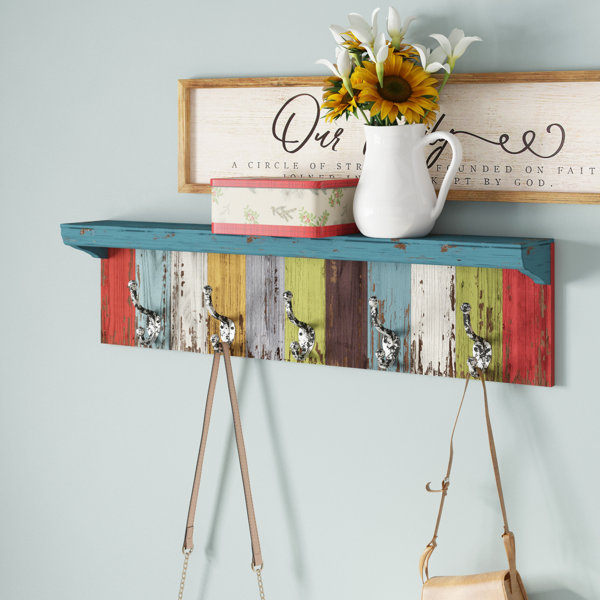 Rustic Wall Shelf With Hooks Wayfair