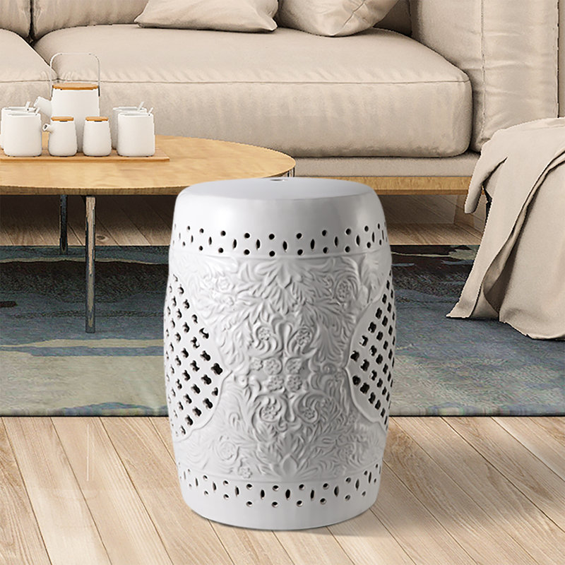 WAINGHS Decorative Ceramic Garden Stool - Outdoor Drum Ceramic Side Table, Flower Bird And Butterfly Style Indoor Plant Holder For Living