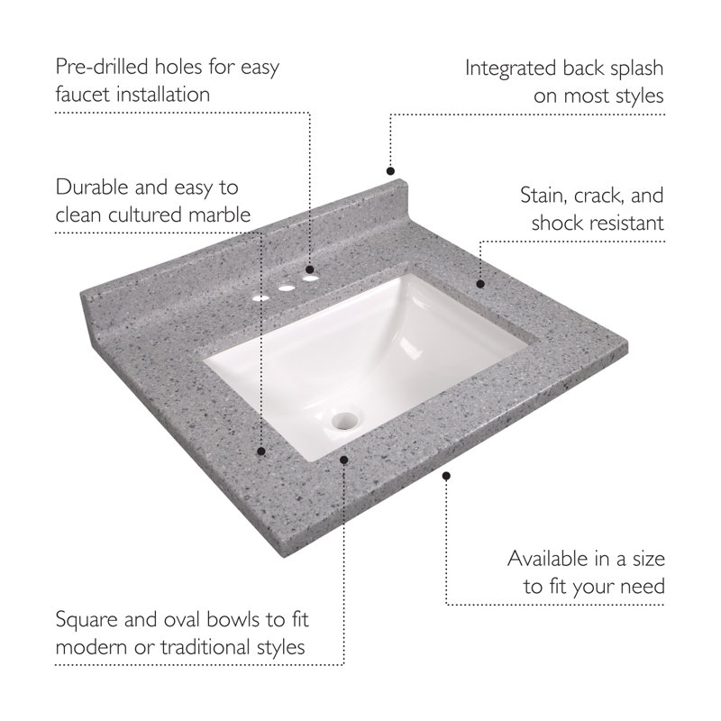 Design House 25 In W Cultured Marble Vanity Top Moonscape Grey Cultured Marble Vanity Top