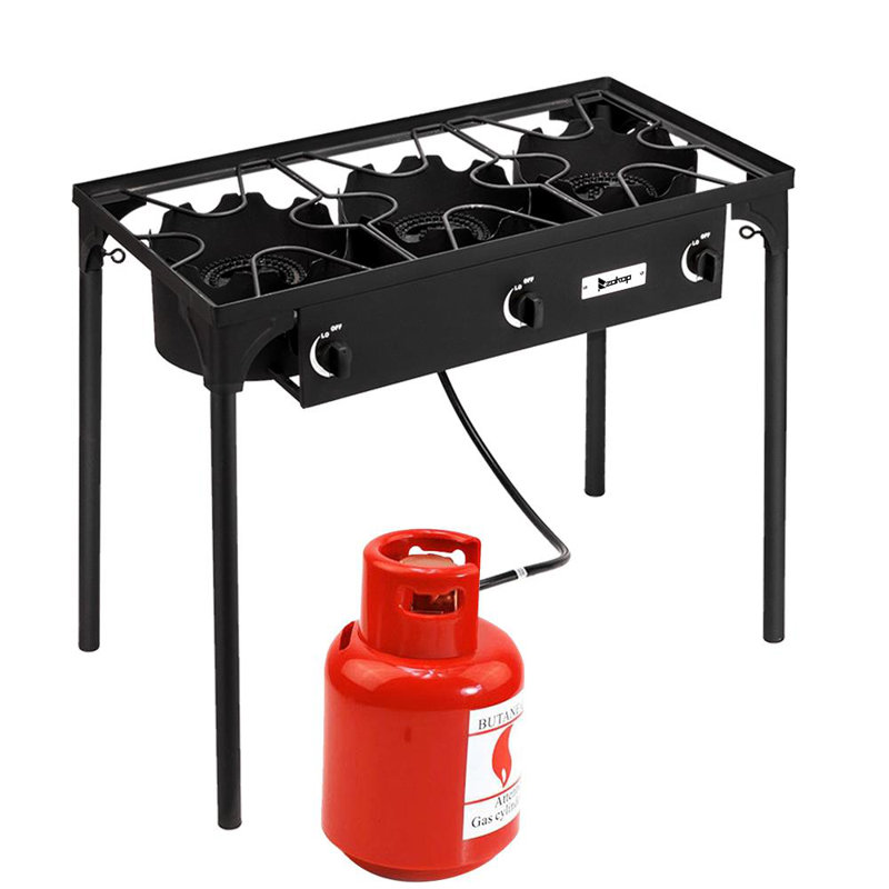 Triple Burner Angle Iron Camping Stove Propane Gas Single Heavy Duty Burner