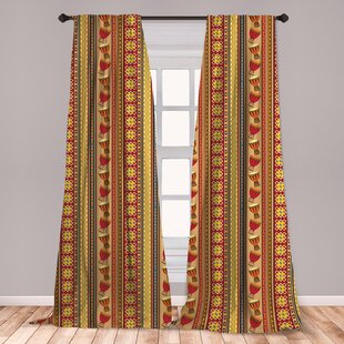 Ambesonne African 2 Panel Curtain Set Oriental Djembe Drums Music Culture In Theme Geometric Chevrons Triangles Lightweight Window Treatment Living