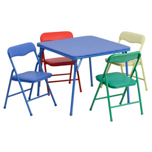 Kids 5 Piece Folding Square Table and Chair Set