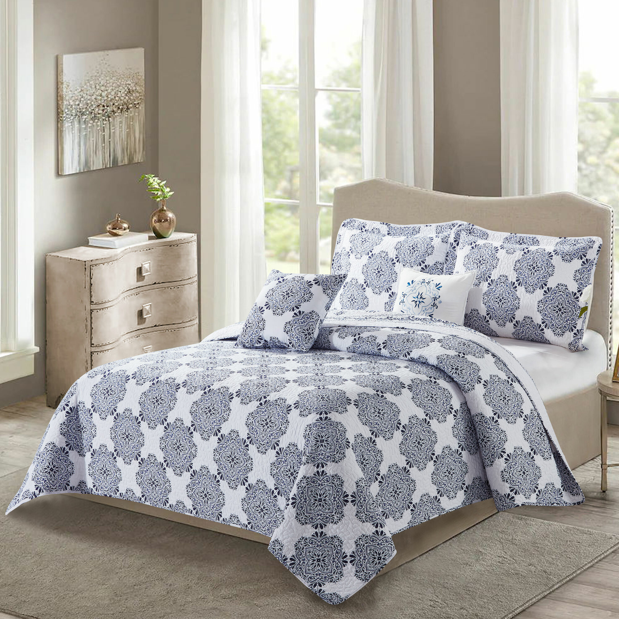 navy blue quilted bedspread