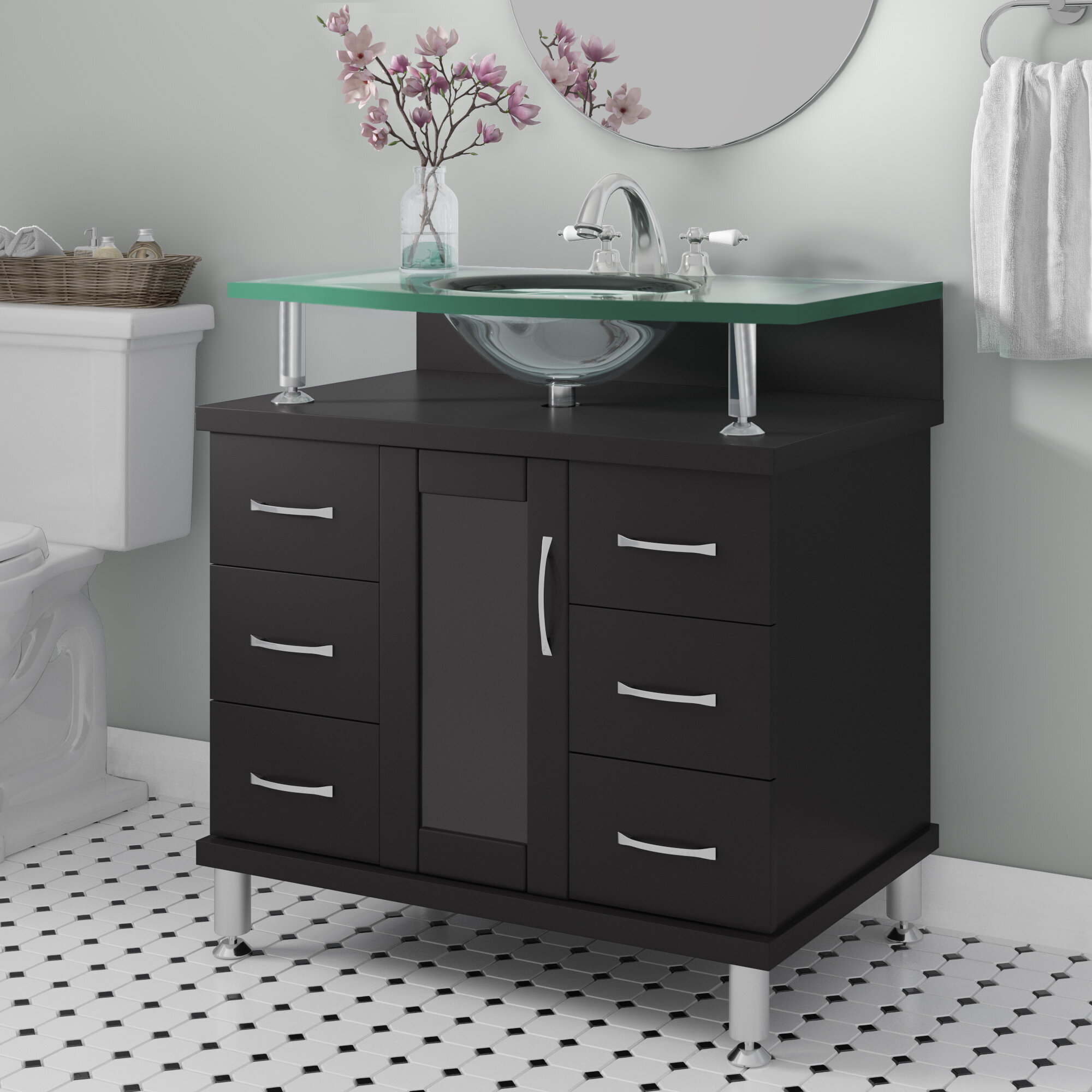 Latitude Run Runge 32 Single Bathroom Vanity Set With Tempered Glass Top Reviews Wayfair