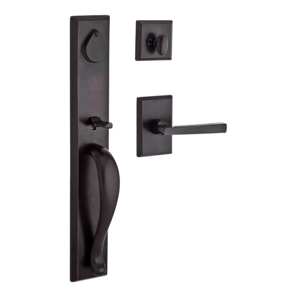 Longview Single Cylinder Handleset with Rustic Square Rose and Taper Interior Lever by Baldwin