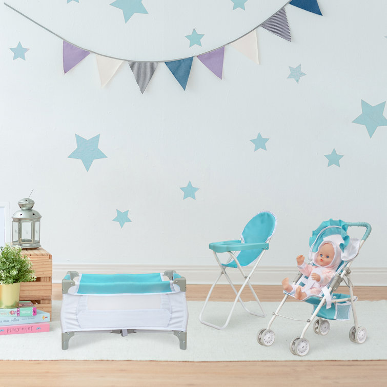Freeport Park Burcham 3 In 1 Doll Pushchair Stroller Doll High Chair And Cot Set Reviews Wayfair Co Uk