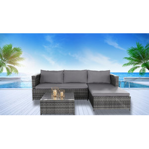 PE Wicker Rattan Pool Patio Garden 3 Piece Sectional Seating Group with Cushion