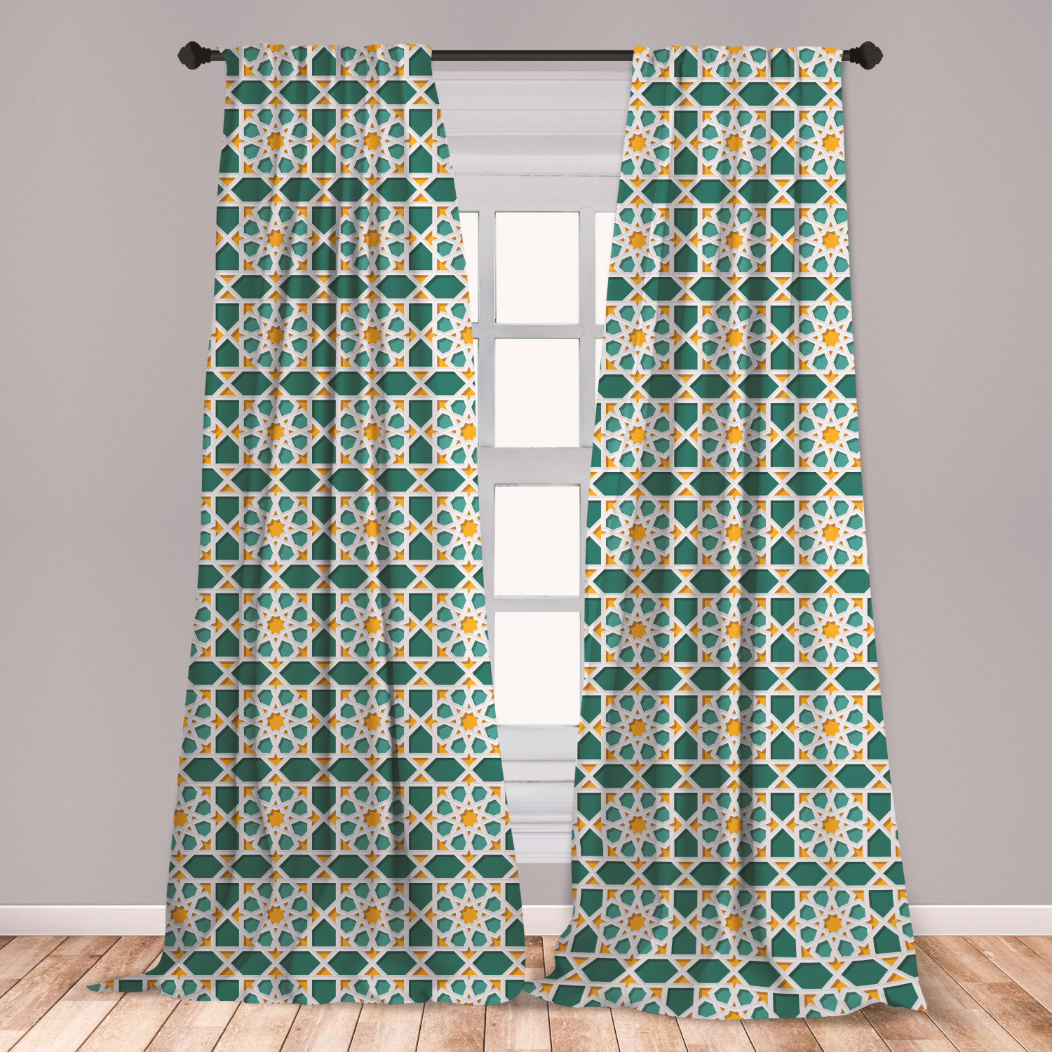 East Urban Home Ambesonne Teal Curtains Moroccan Interlacing Star