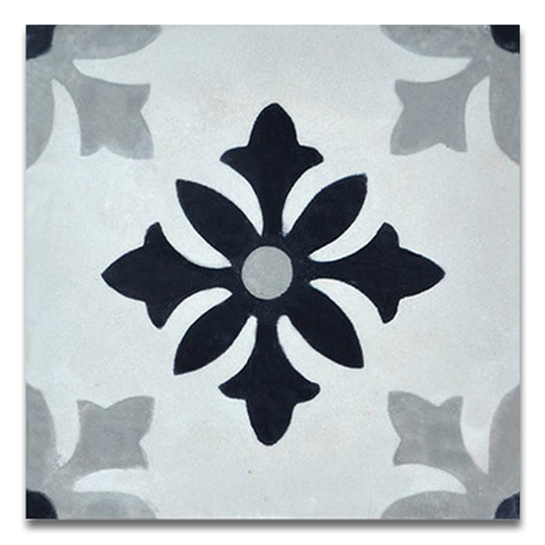 Azrou 8 x 8 Handmade Cement Tile in Black and Gray by Moroccan Mosaic