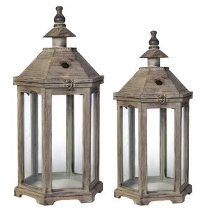 2 Piece Wood Lantern Set