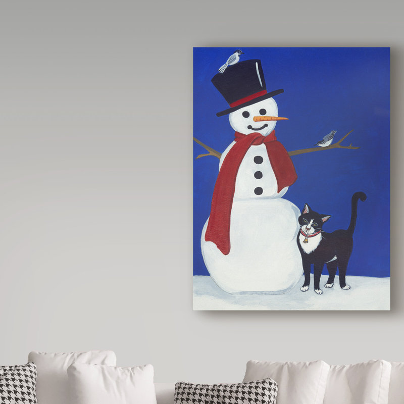 Trademark Art Snowman And Cat Acrylic Painting Print On Wrapped