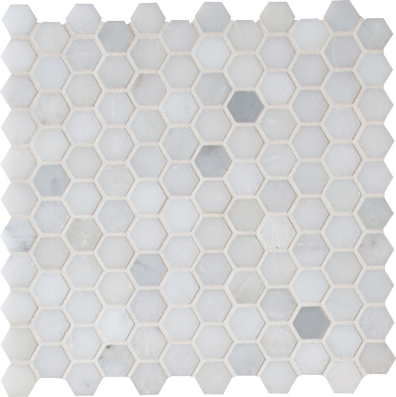Greecian White 1" x 1" Marble Tile in White #hexagon #marble #mosaic #floortile