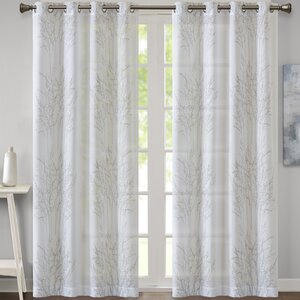 Lincklaen Nature/Floral Sheer Grommet Single Curtain Panel