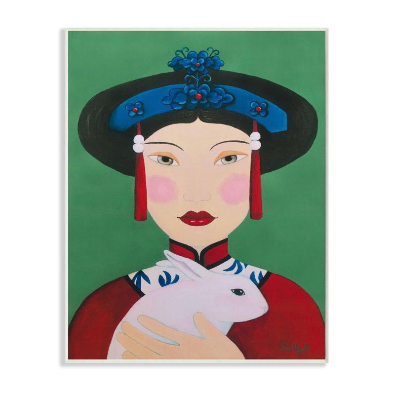 Stupell Industries Chinese Woman And Rabbit Green Red By Sally B