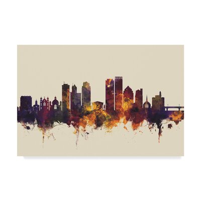 'Dayton Ohio Skyline III' Graphic Art on Wrapped Canvas Wrought Studio™ Size: 22