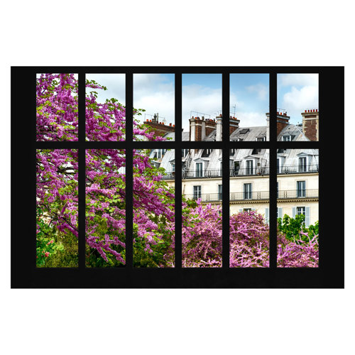 Spring Paris Window 2.25m x 3.36m Textured Matt Peel & Stick Wall Mural East Urban Home