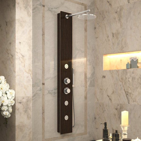 Anzzi Full Body Shower Panel System With Heavy Rain Shower And Spray Wand In Mahogany Style Deco Glass Reviews Wayfair