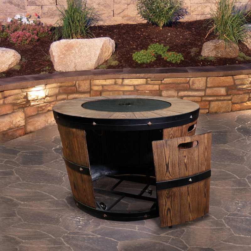 Sunbeam Wine Barrel Concrete Propane Natural Gas Fire Pit