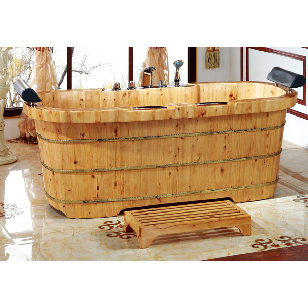 2 Person Cedar Wooden 65 x 30.75 Freestanding Soaking Bathtub by Alfi Brand