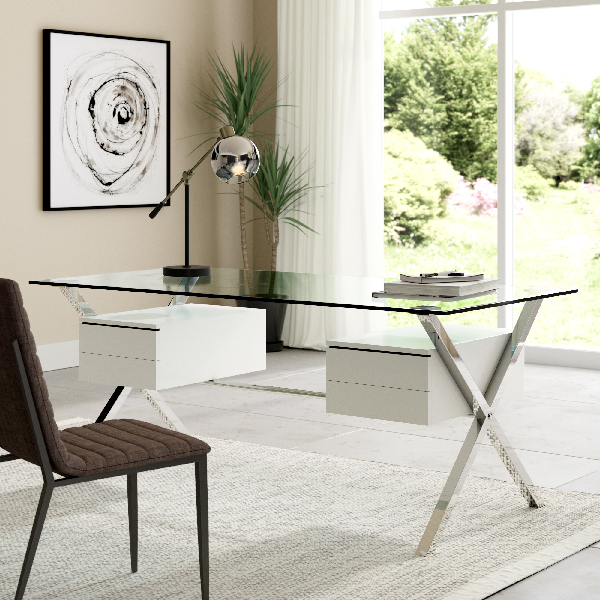 Orren Ellis Balhi Suspended Glass Writing Desk Reviews Wayfair